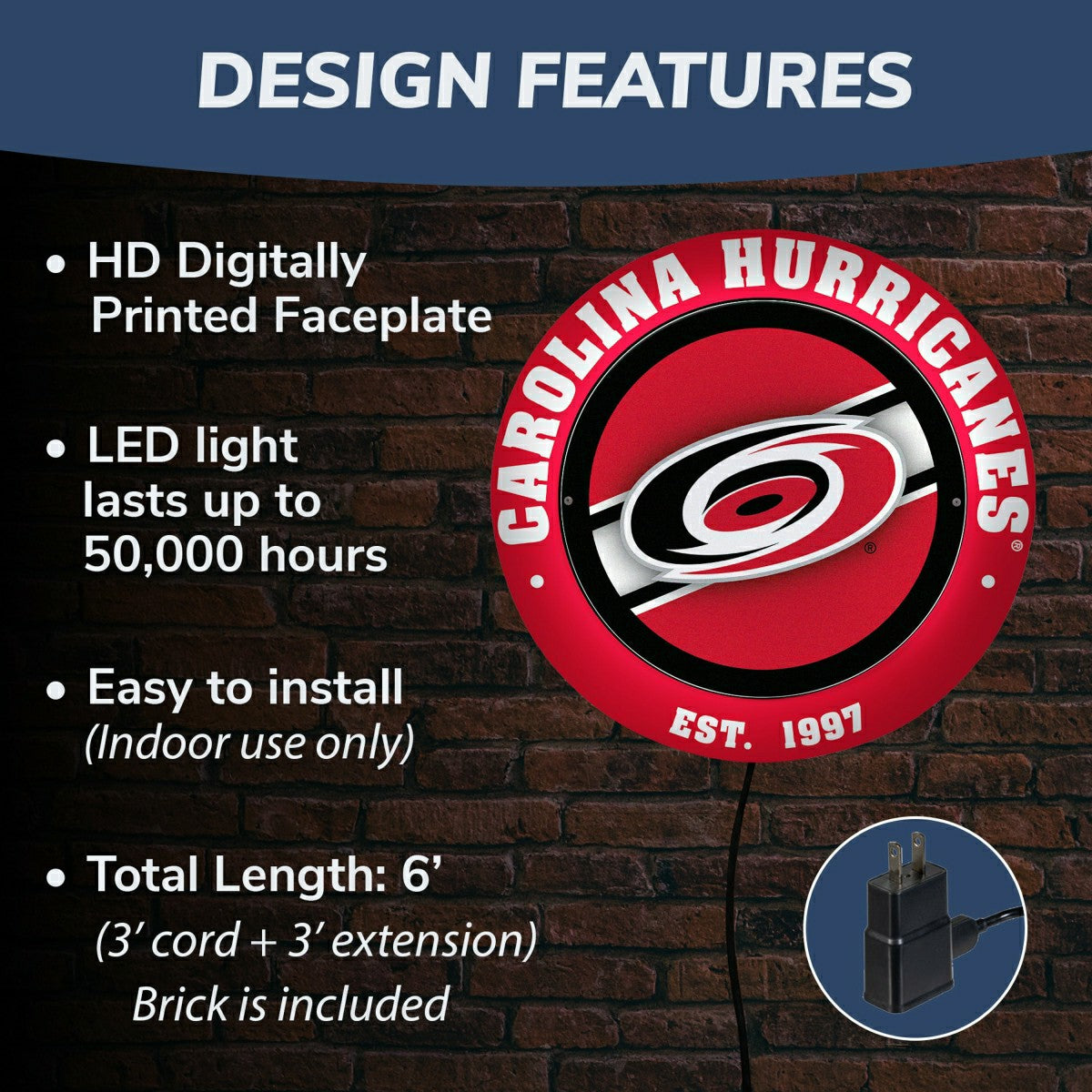 Carolina Hurricanes, Metal Lite, Round, NHL