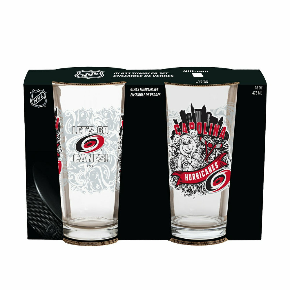 Carolina Hurricanes 16oz Glass pint, Set of 2, NHL, Home
