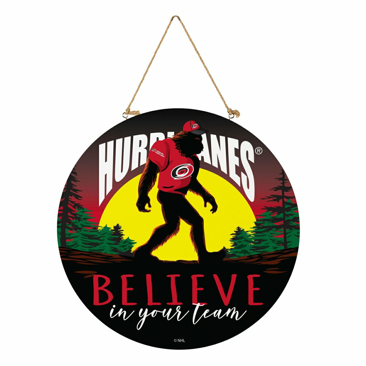 Carolina Hurricanes Bigfoot Round Door Décor with Hanging Rope, 18x18, NHL, Home