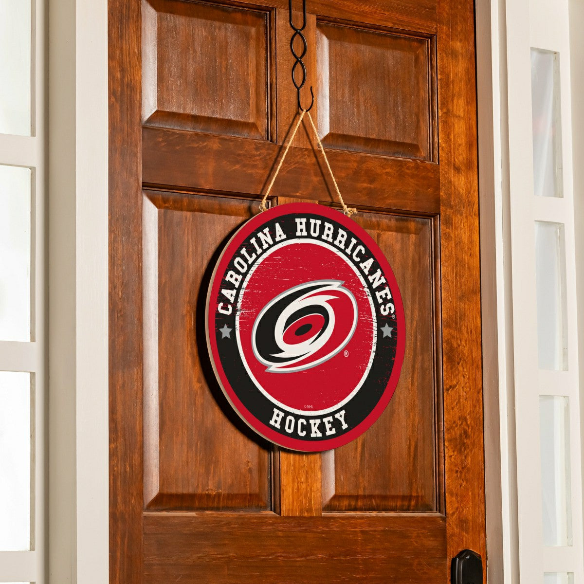 Carolina Hurricanes Round Door Décor with Hanging Rope, 18x18, NHL, Home
