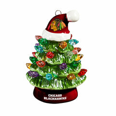 4" Mini LED Tabletop Christmas Tree, Set of 2, Chicago Blackhawks, NHL, Home