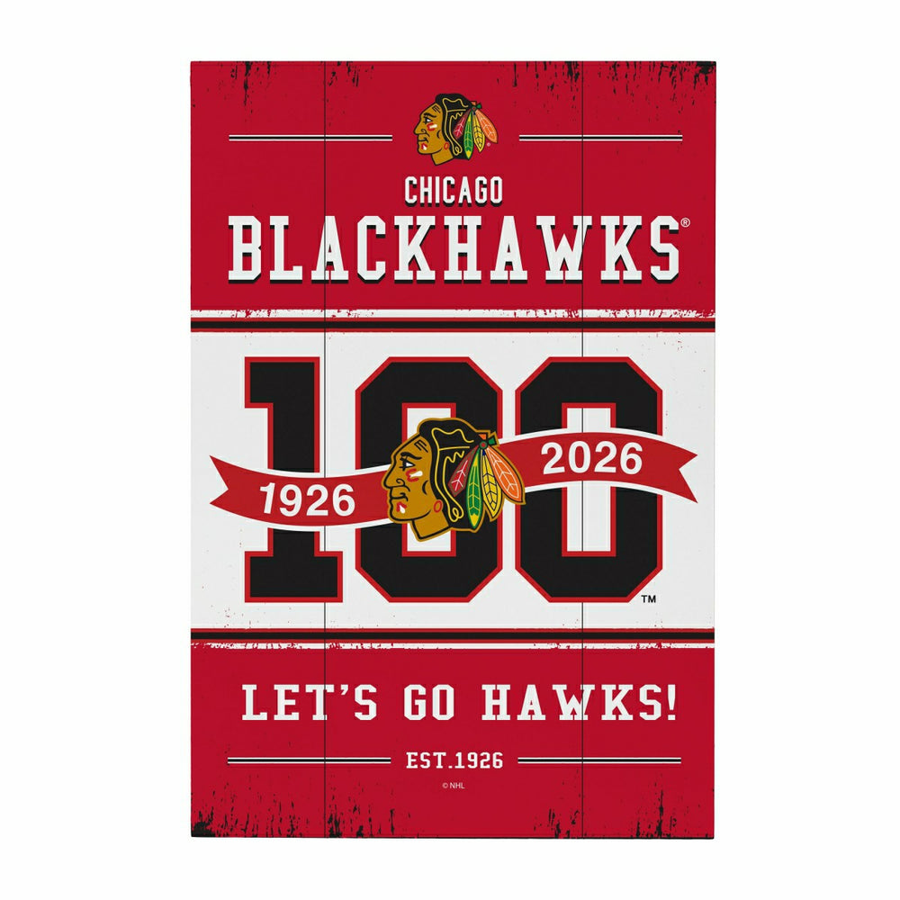 Chicago Blackhawks,100 Anniversary Wood Wall Sign, 16x24, NHL, Home