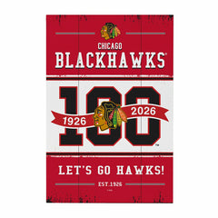 Chicago Blackhawks,100 Anniversary Wood Wall Sign, 16x24, NHL, Home