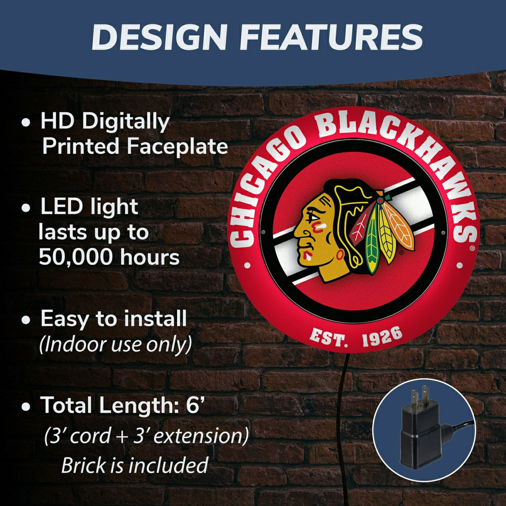 Chicago Blackhawks, Metal Lite, Round, NHL
