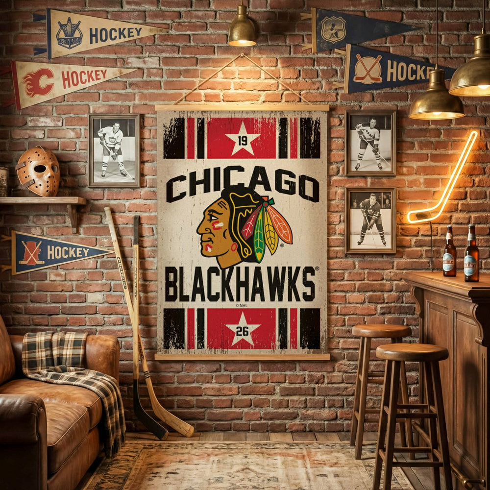 Chicago Blackhawks, Canvas Wall Tapestry, Large, 54x36, NHL, Home