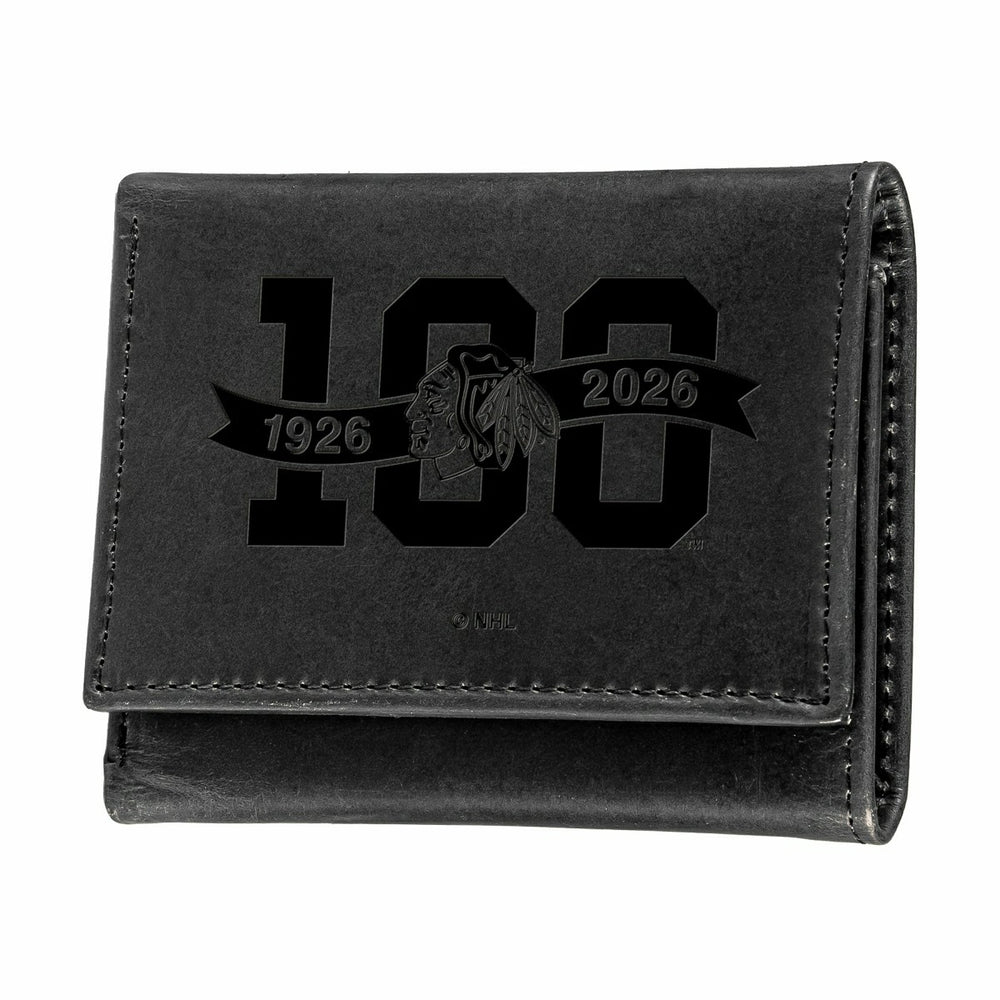 Chicago Blackhawks, 100 Anniversary Wallet, Tri-fold, Black, NHL, Home