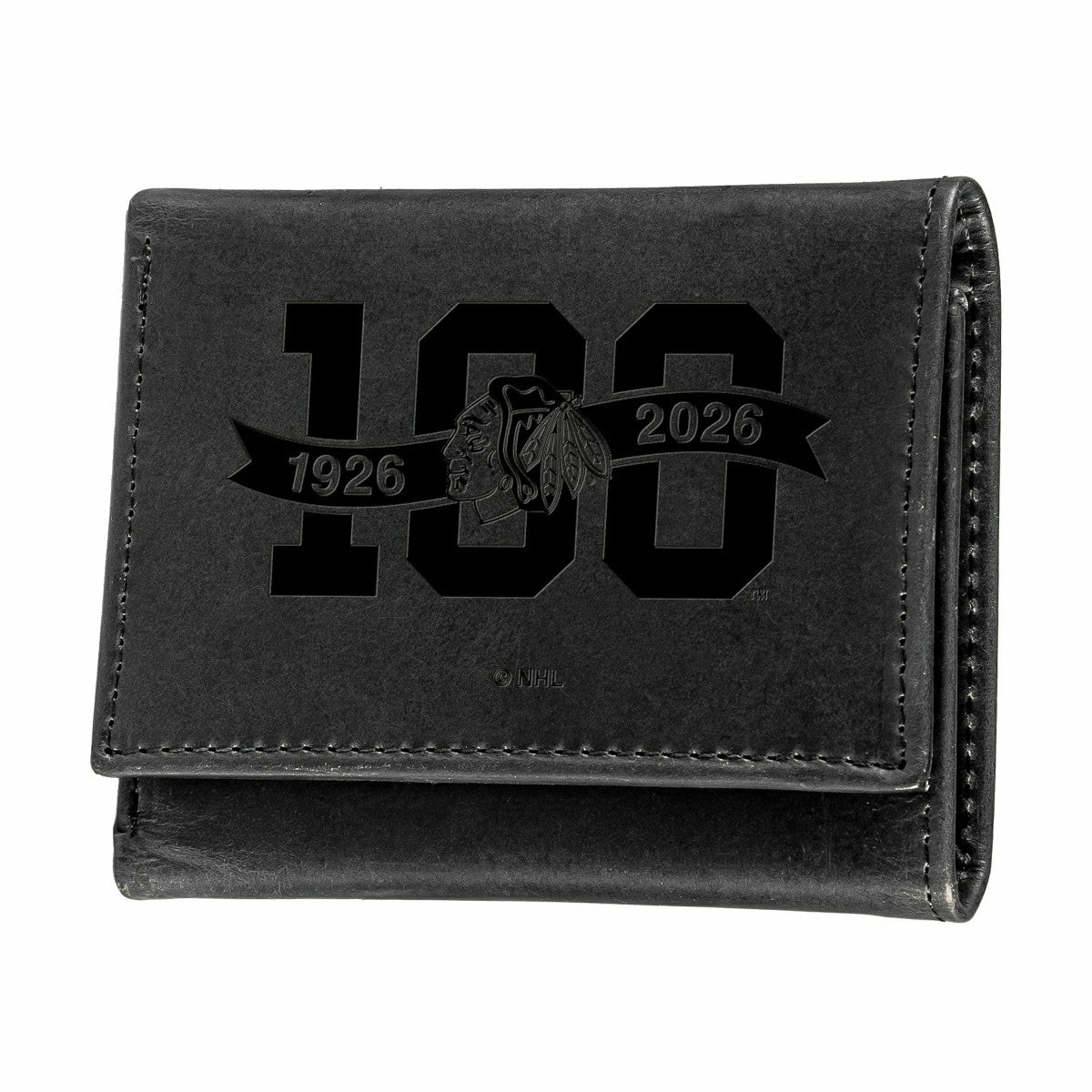 Chicago Blackhawks, 100 Anniversary Wallet, Tri-fold, Black, NHL, Home