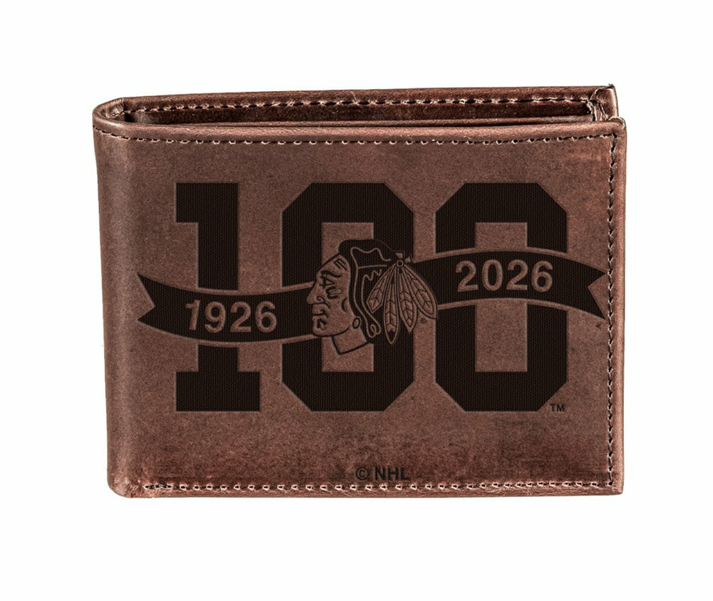 Chicago Blackhawks, 100 Anniversary Wallet, Bi-fold, Brown, NHL, Home