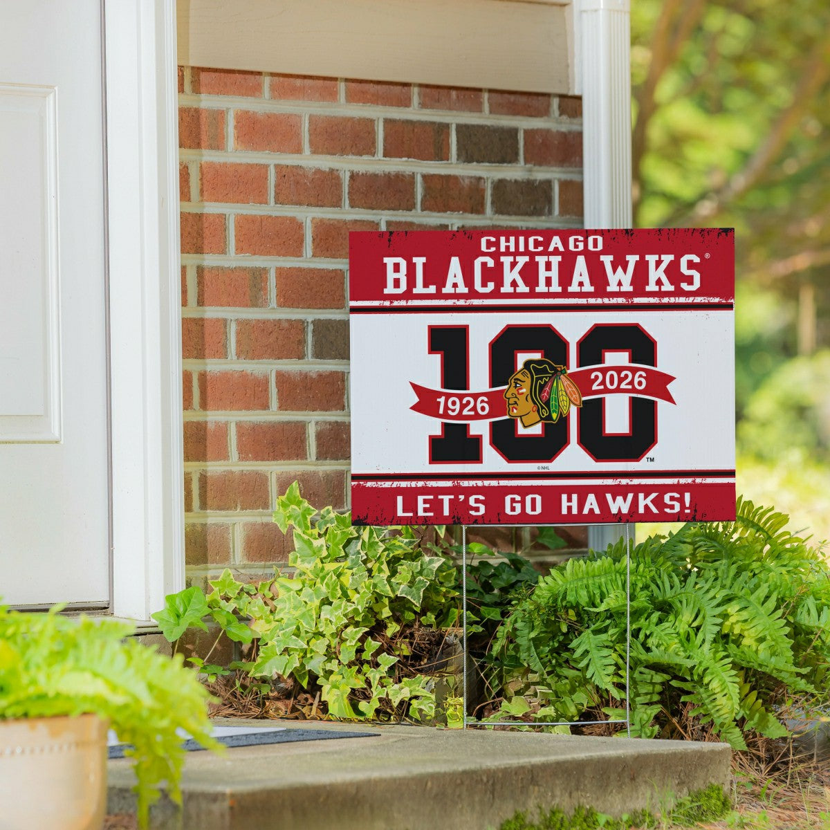 Chicago Blackhawks, 100 Anniversary Cororplast Yard Sign, NHL, Home
