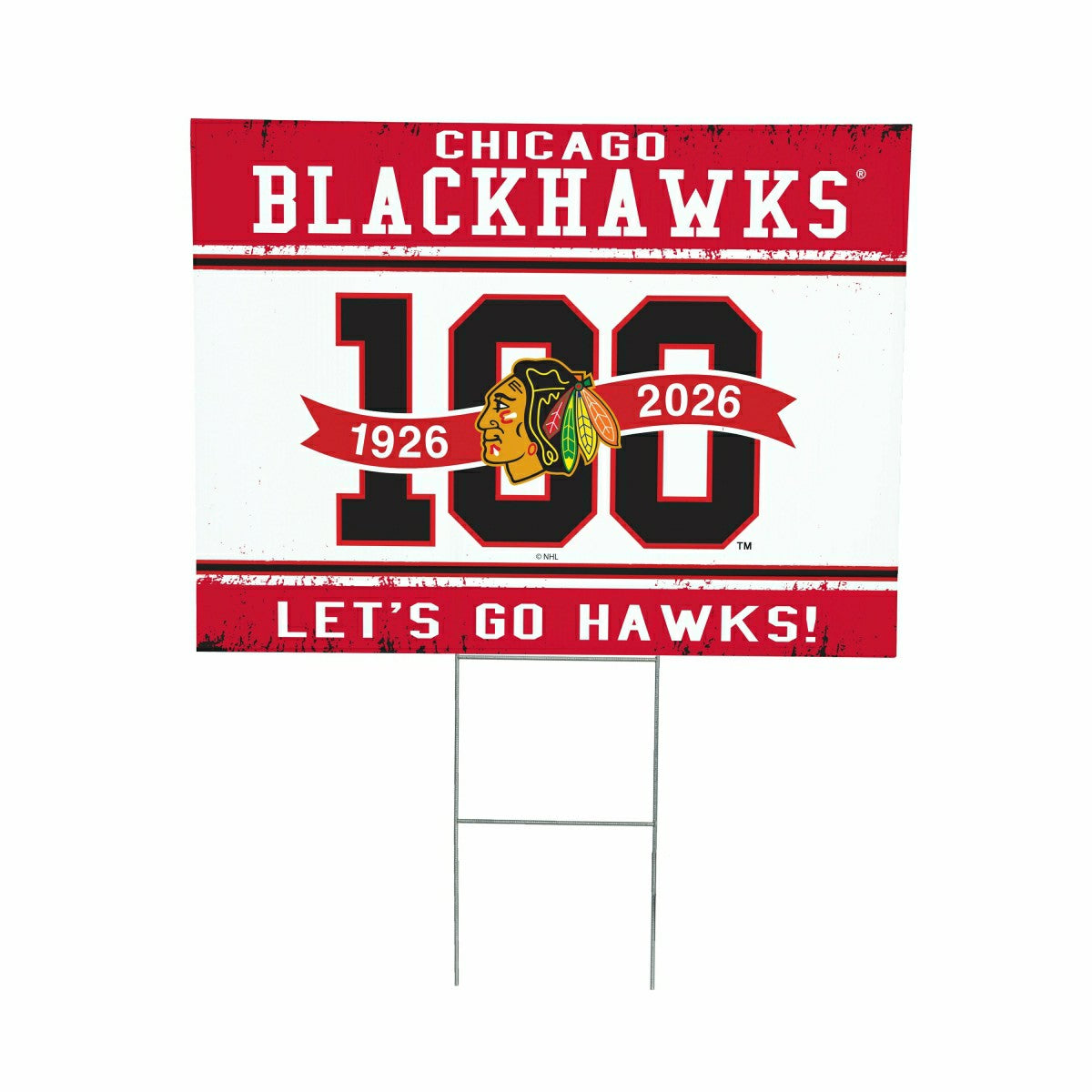 Chicago Blackhawks, 100 Anniversary Cororplast Yard Sign, NHL, Home