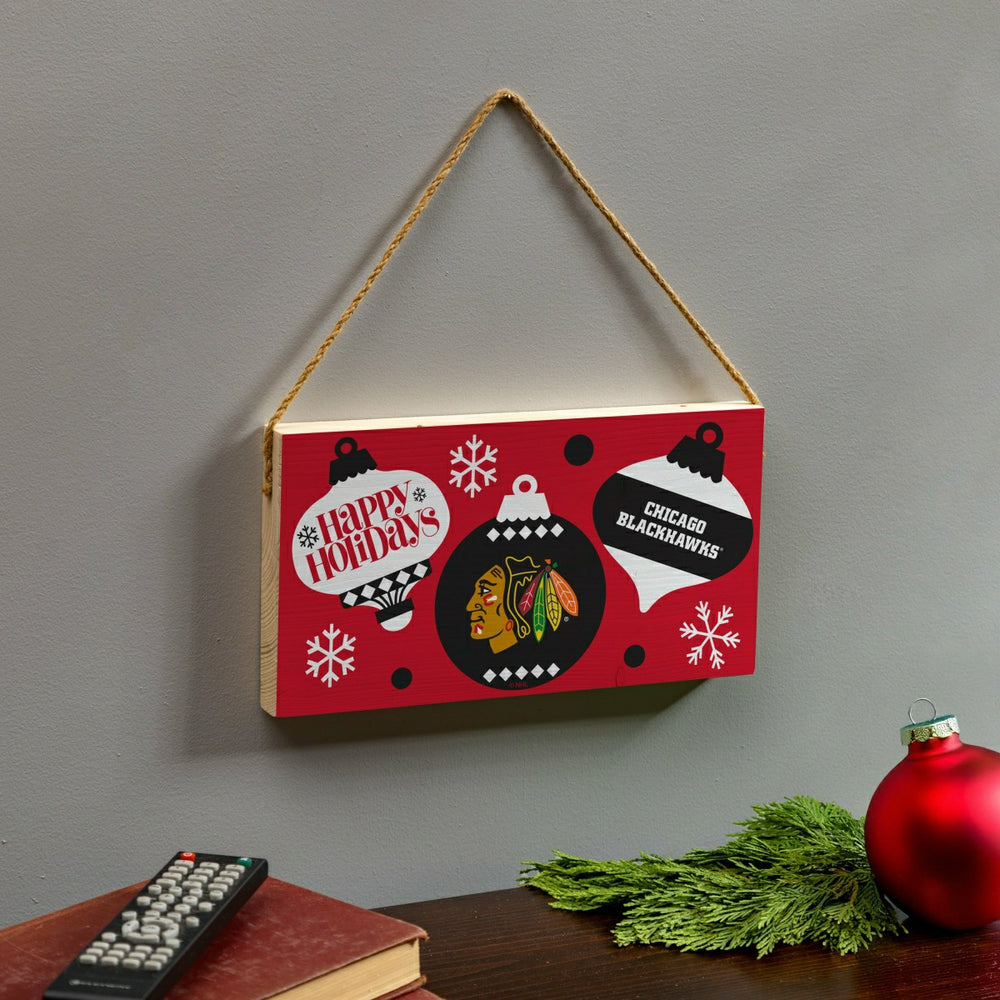 Chicago Blackhawks Holiday Wood Wall Sign, 6x11, NHL, Home