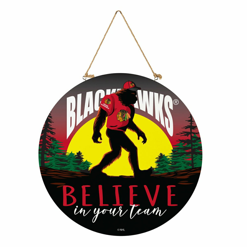 Chicago Blackhawks Bigfoot Round Door Décor with Hanging Rope, 18x18, NHL, Home