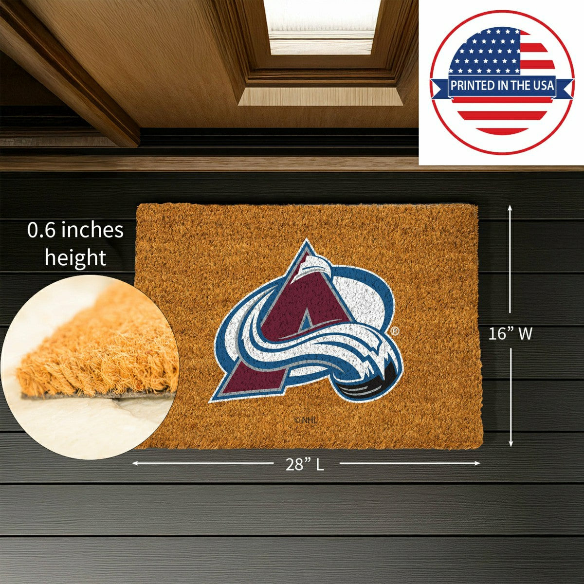 Coir Mat, 16"x28", Colorado Avalanche, NHL