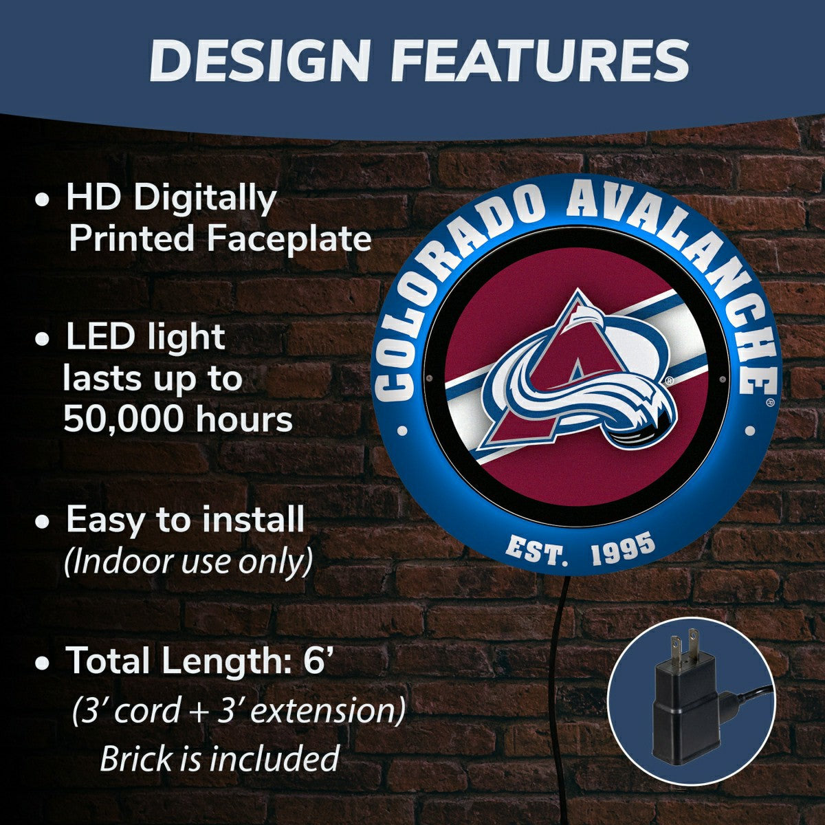 Colorado Avalanche, Metal Lite, Round, NHL