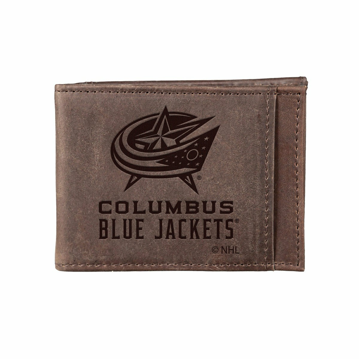 Front Pocket Wallet w/ RFID Blocking, Columbus Blue Jackets, Brown, NHL, Home