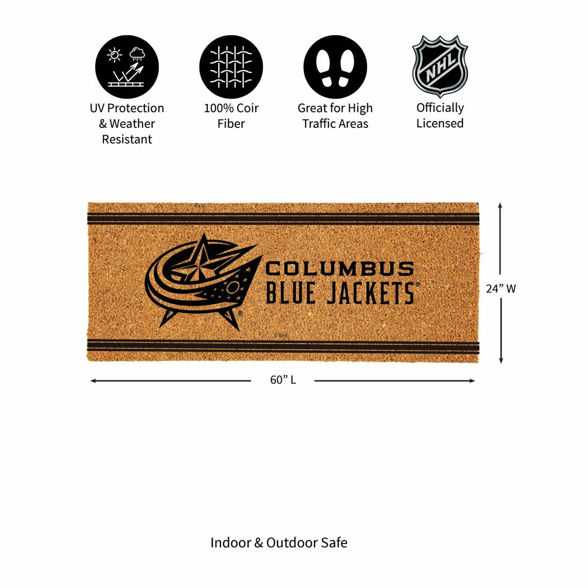 Columbus Blue Jackets Extra Large One Color Coir Mat, 60"x24", NHL