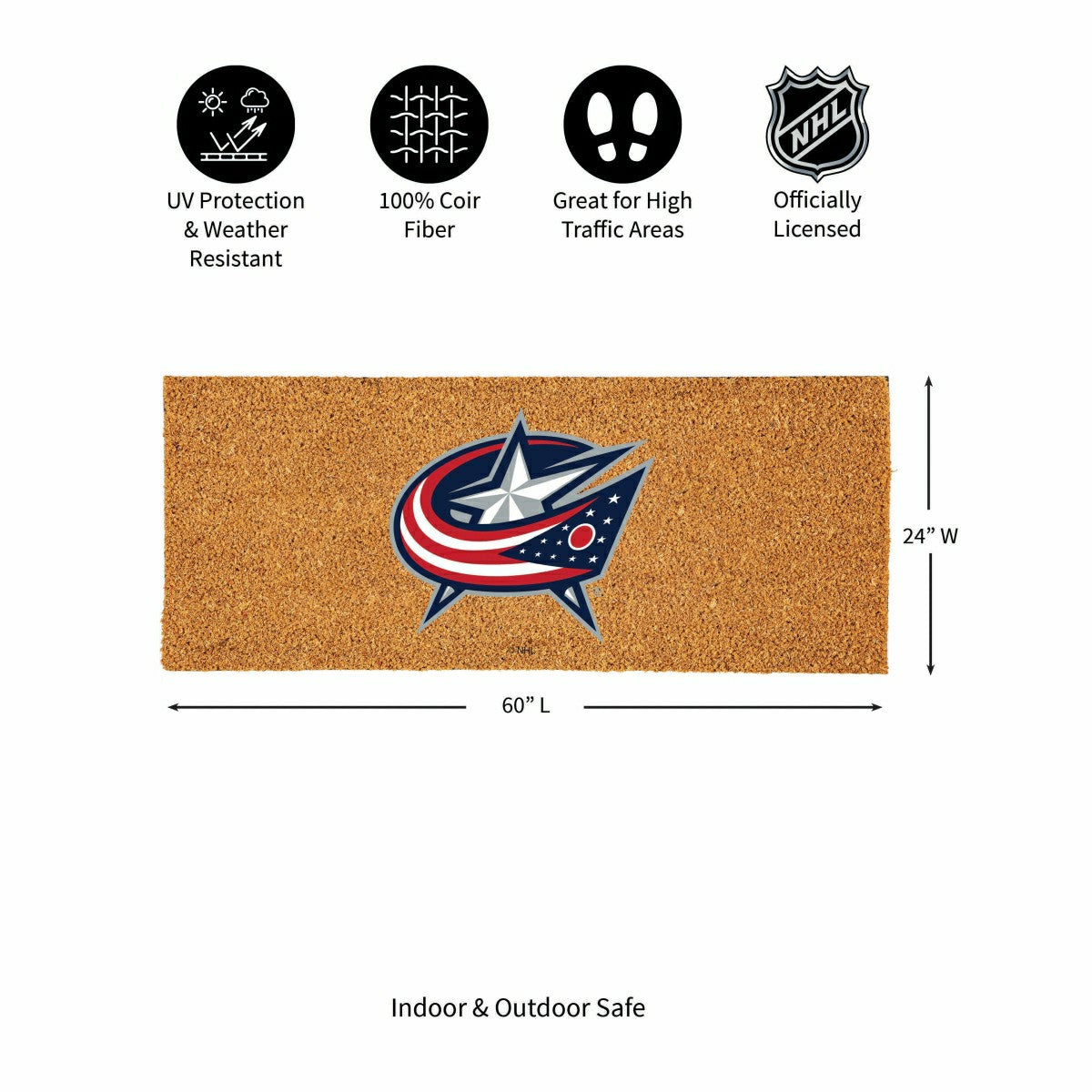 Columbus Blue Jackets Extra Large Full Color Coir Mat, 60"x24", NHL