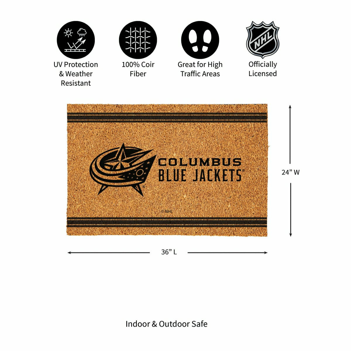 Columbus Blue Jackets Large One Color Coir Mat, 36"x24", NHL