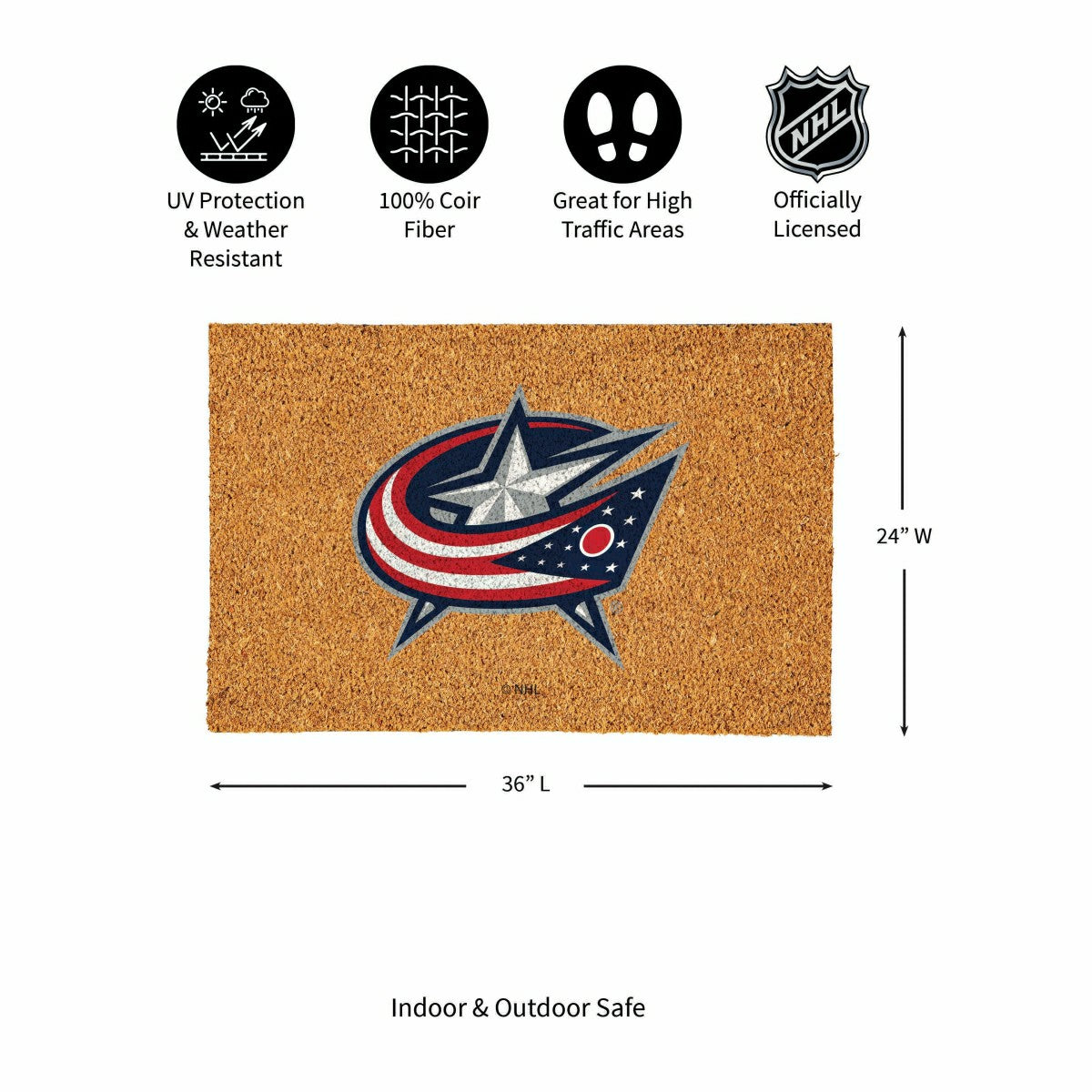 Columbus Blue Jackets Large Full Color Coir Mat, 36"x24", NHL