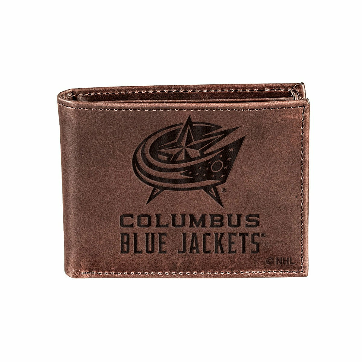 Columbus Blue Jackets, Bi-Fold Wallet, Brown, CH, 100% Genuine Leather, NHL, Home