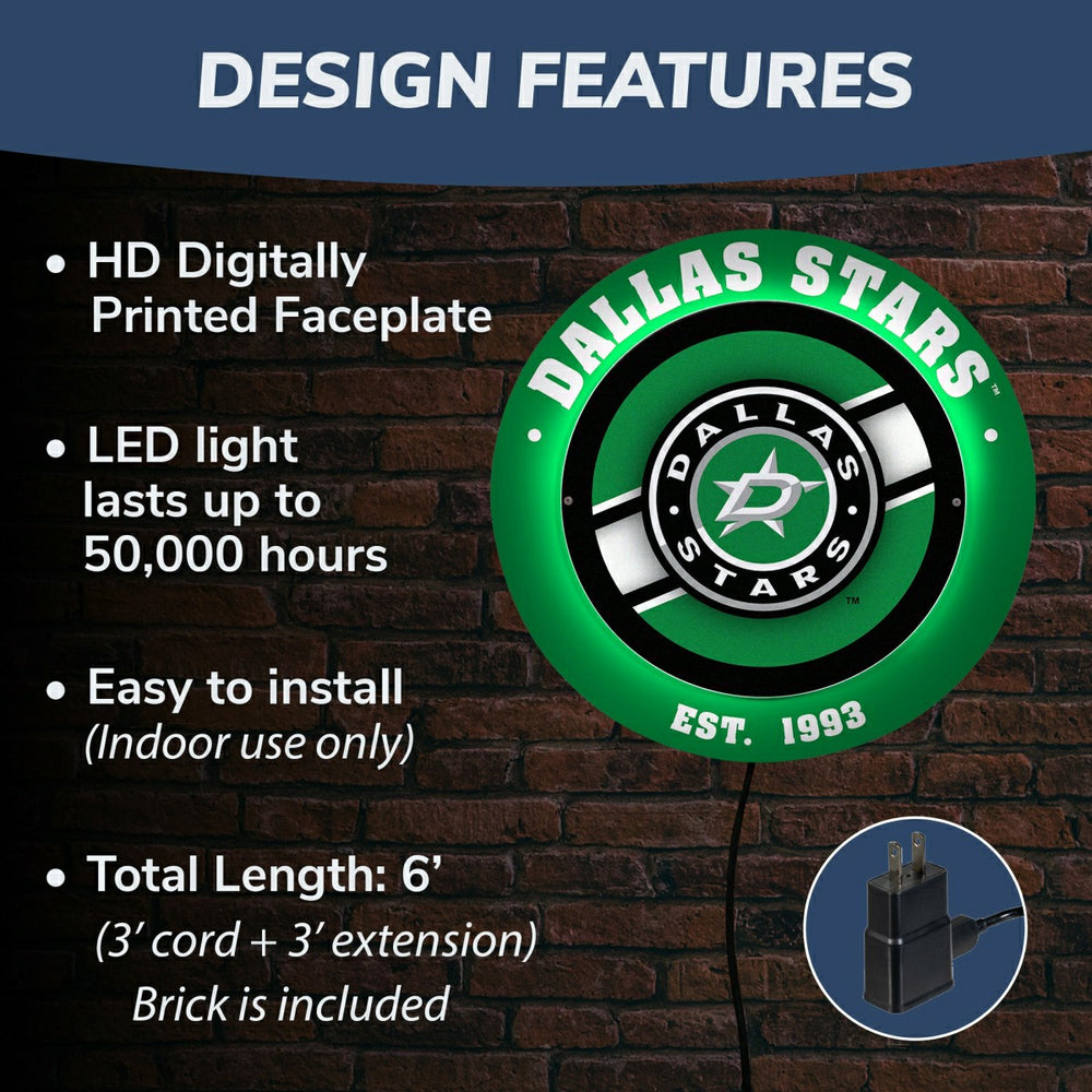 Dallas Stars, Metal Lite, Round, NHL
