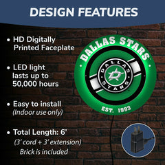 Dallas Stars, Metal Lite, Round, NHL