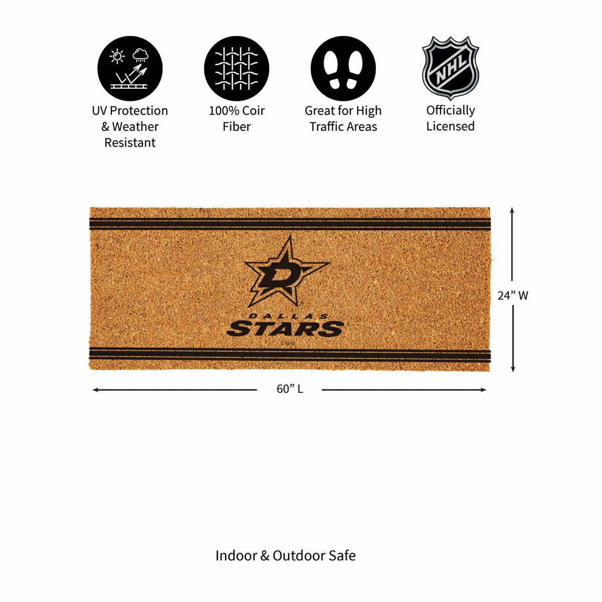 Dallas Stars Extra Large One Color Coir Mat, 60"x24", NHL