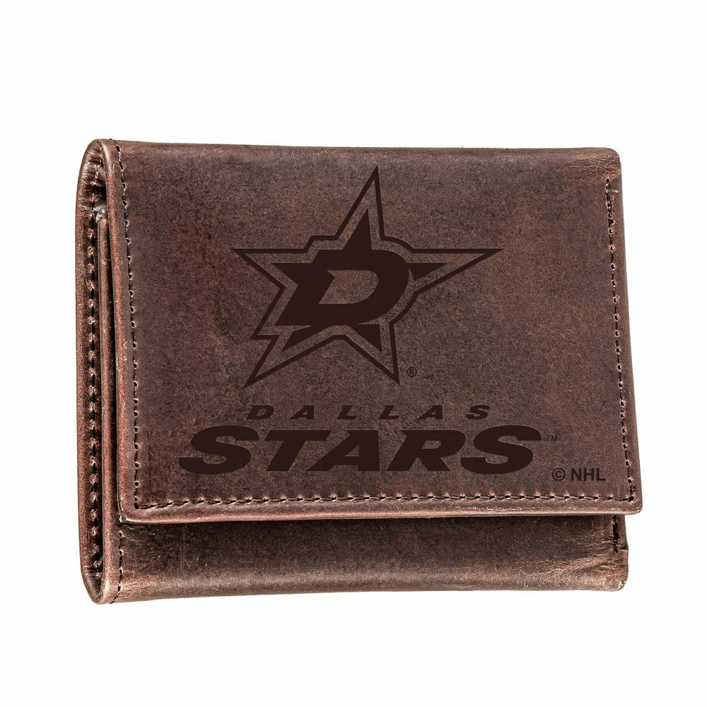 Dallas Stars, Tri-Fold Wallet, Brown, CH, 100% Genuine Leather, NHL, Home