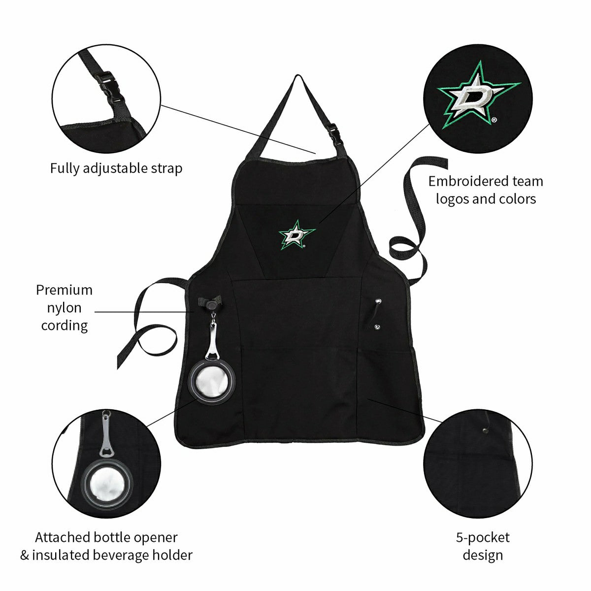 Grill Apron, Black, Dallas Stars, NHL, Home