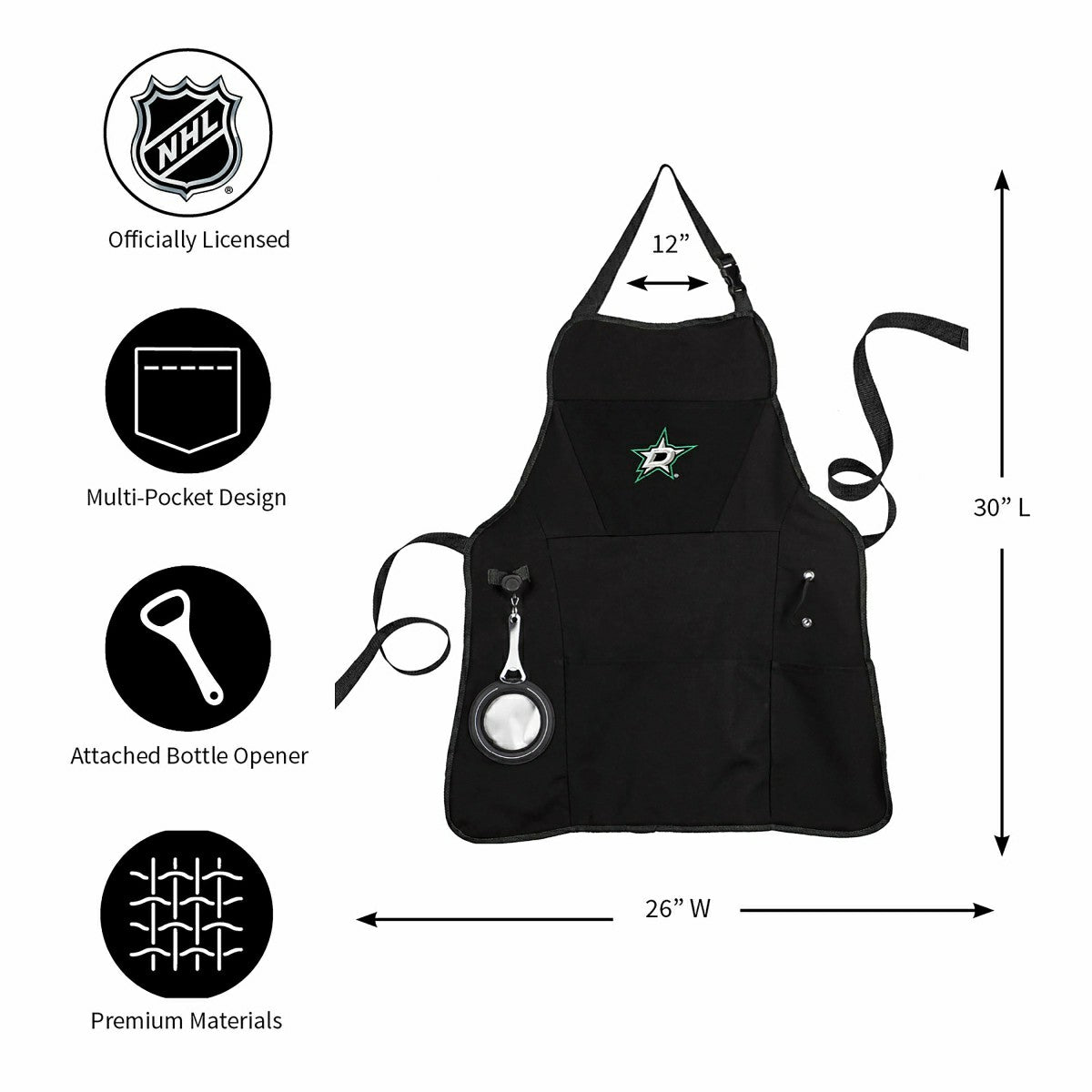 Grill Apron, Black, Dallas Stars, NHL, Home