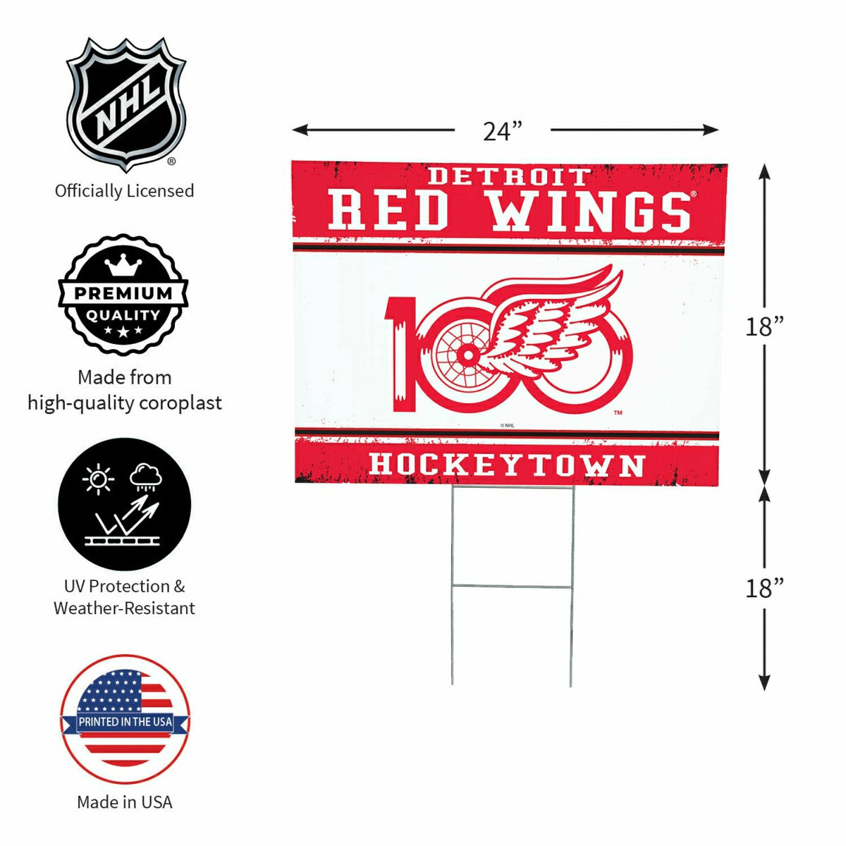 Detroit Red Wings, 100 Anniversary Cororplast Yard Sign, NHL, Home