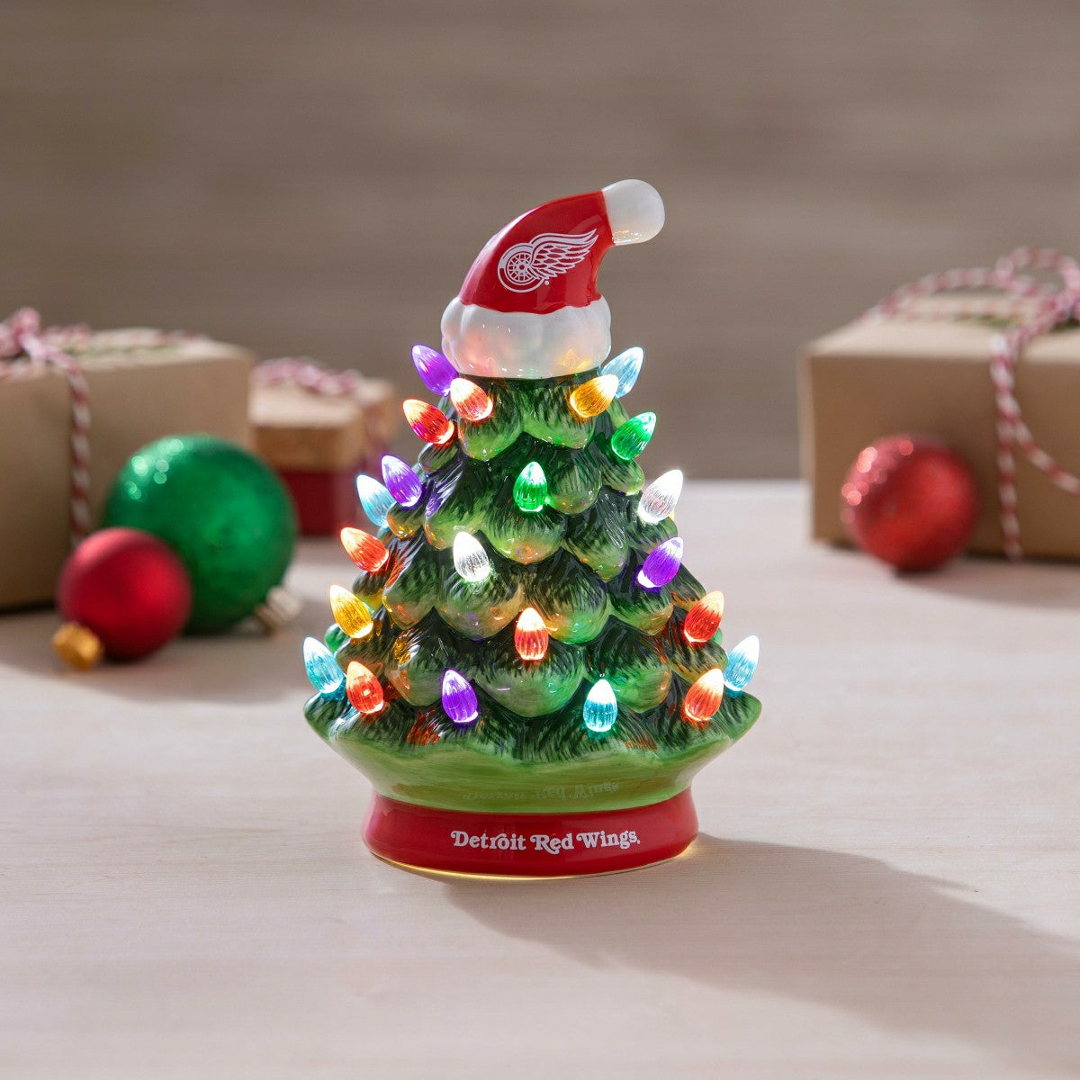 8" LED Ceramic Christmas Tree, Detroit Red Wings, NHL, Home
