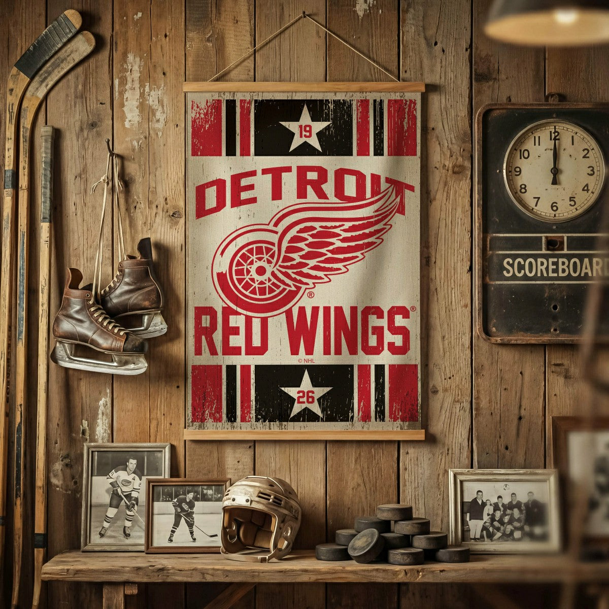 Detroit Red Wings, Canvas Wall Tapestry, Medium, 36x24, NHL, Home