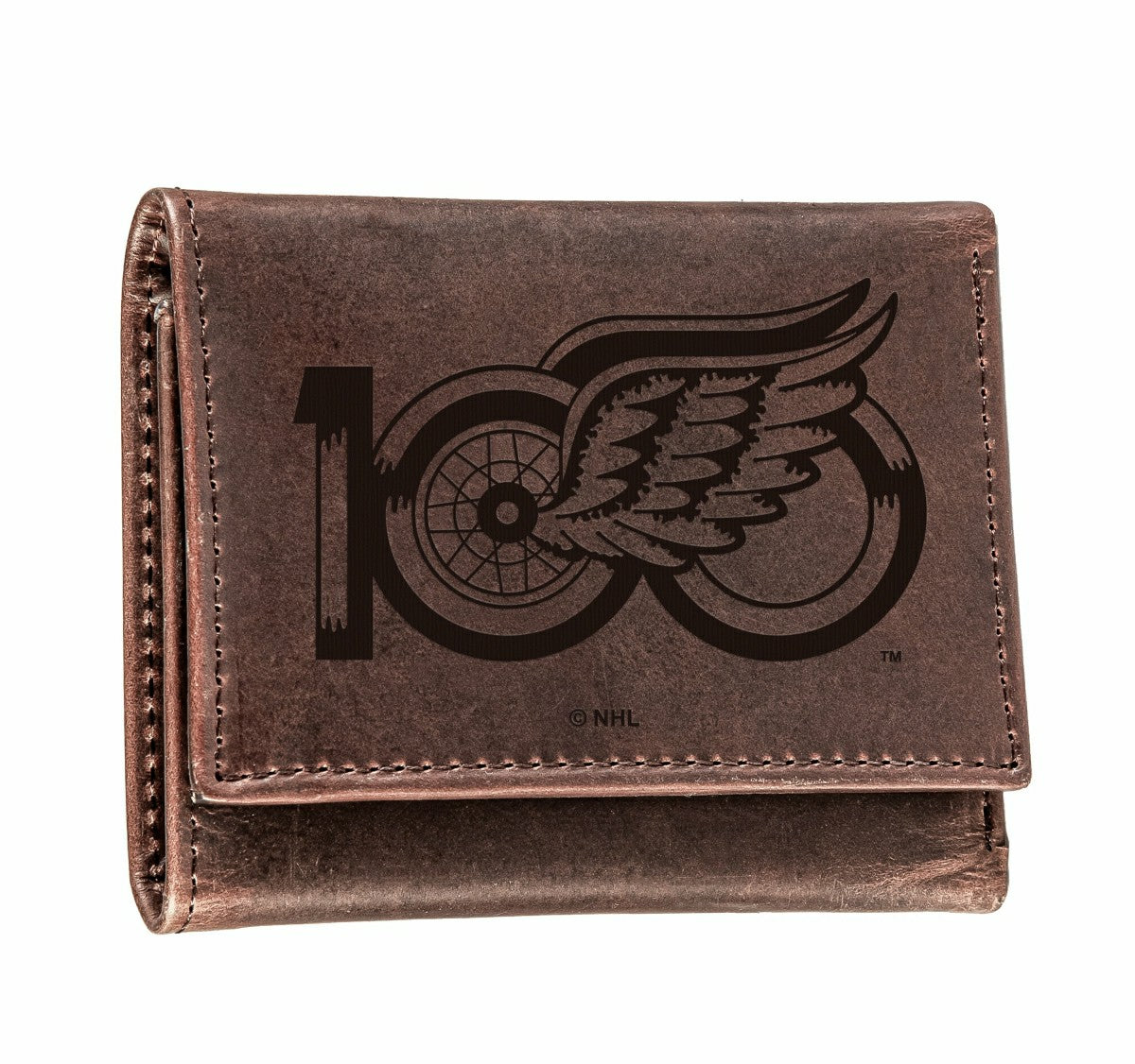 Detroit Red Wings, 100 Anniversary Wallet, Tri-fold, Brown, NHL, Home