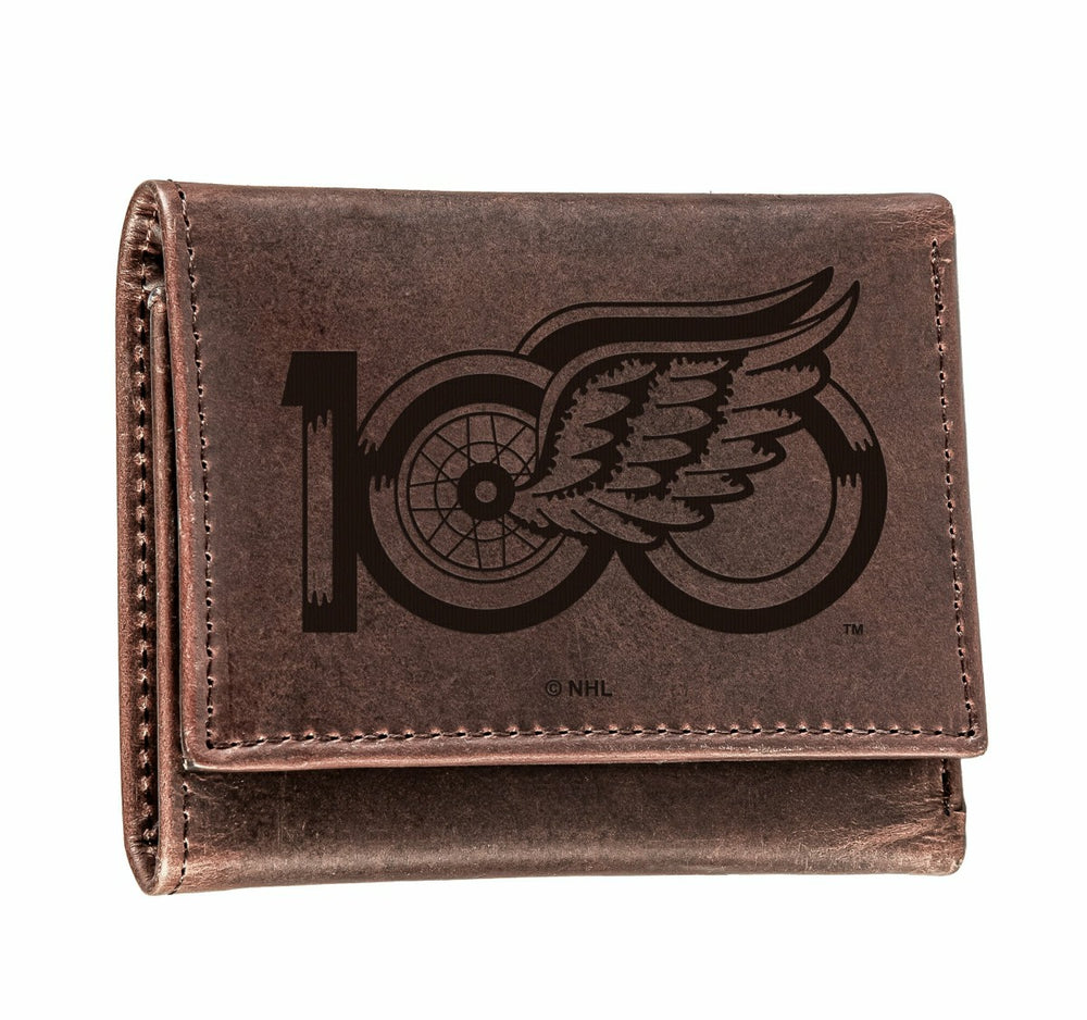 Detroit Red Wings, 100 Anniversary Wallet, Tri-fold, Brown, NHL, Home