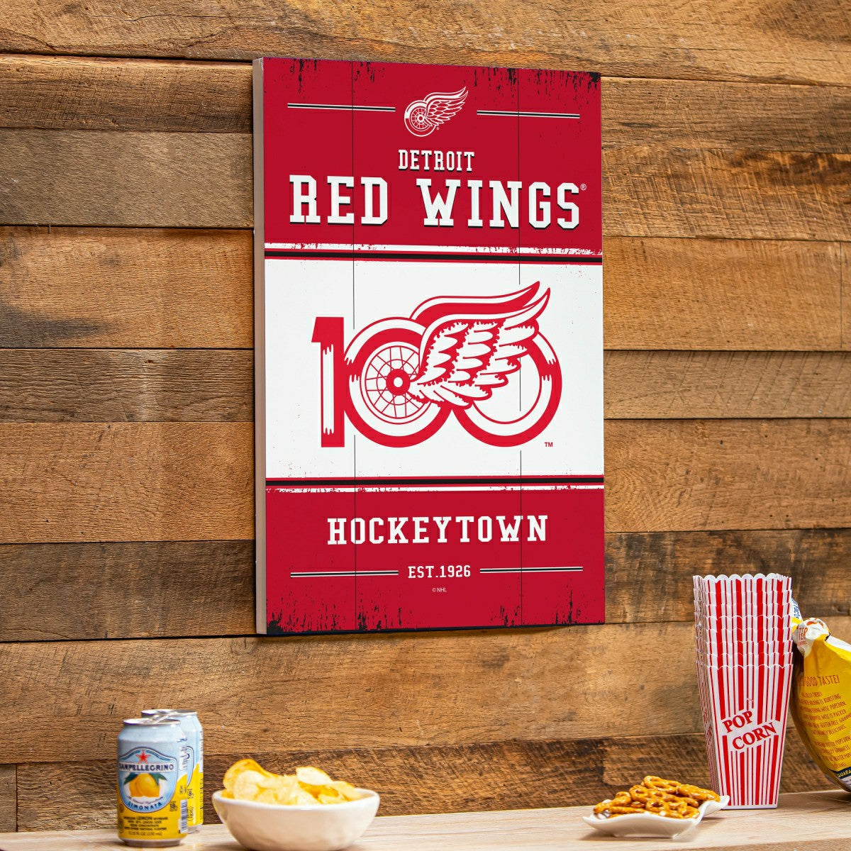 Detroit Red Wings,100 Anniversary Wood Wall Sign, 16x24, NHL, Home