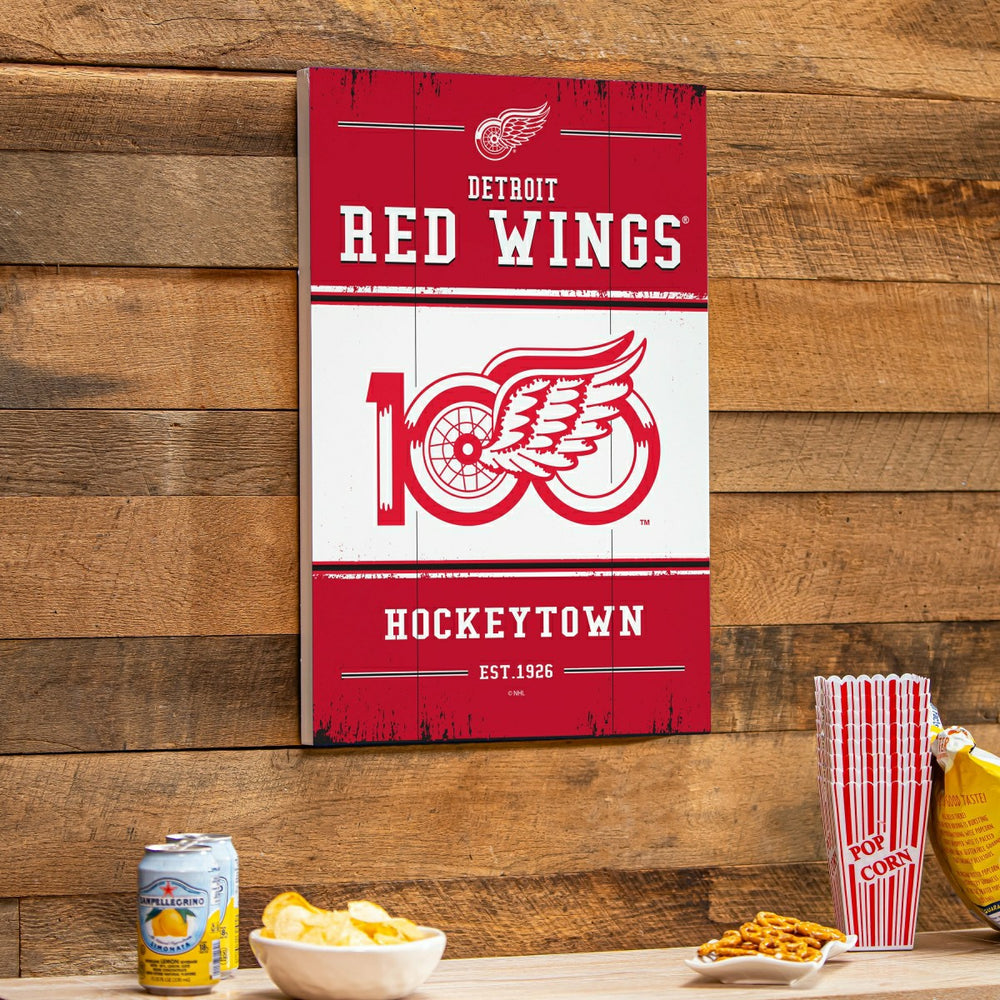 Detroit Red Wings,100 Anniversary Wood Wall Sign, 16x24, NHL, Home