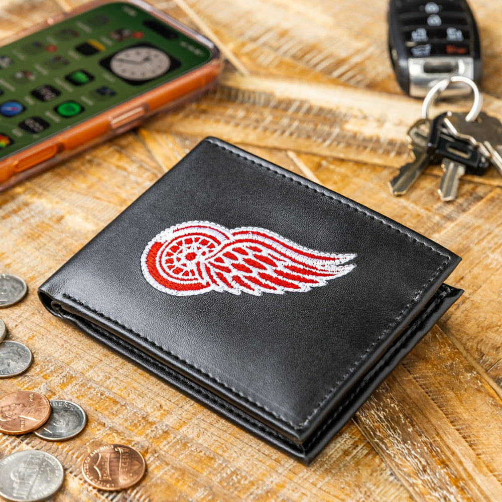 Detroit Red Wings Black Bi-Fold Embroidered Wallet w/ RFID Blocking, NHL, Home