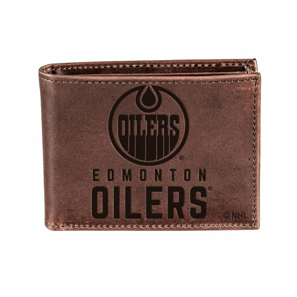 Edmonton Oilers, Bi-Fold Wallet, Brown, CH, 100% Genuine Leather, NHL, Home