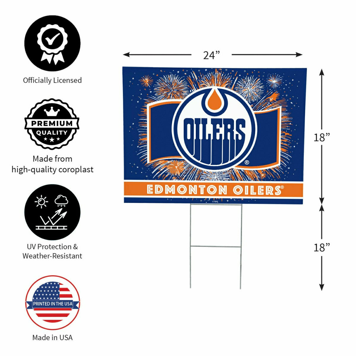 Edmonton Oilers Yard Sign, Patriotic, NHL, Home