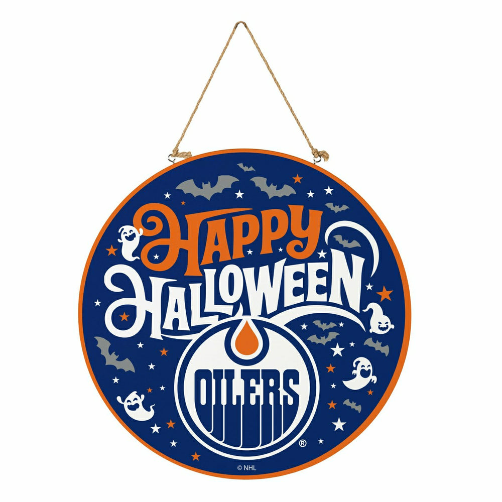 Edmonton Oilers Halloween Round Door Décor with Hanging Rope, 18x18, NHL, Home