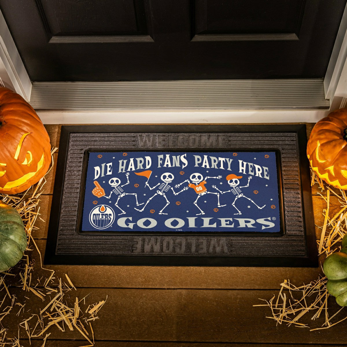 Edmonton Oilers Flocked Coir Halloween Sassafras Switch Mat, 22"x10", NHL