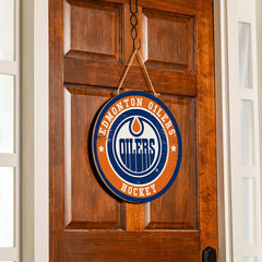 Edmonton Oilers Round Door Décor with Hanging Rope, 18x18, NHL, Home