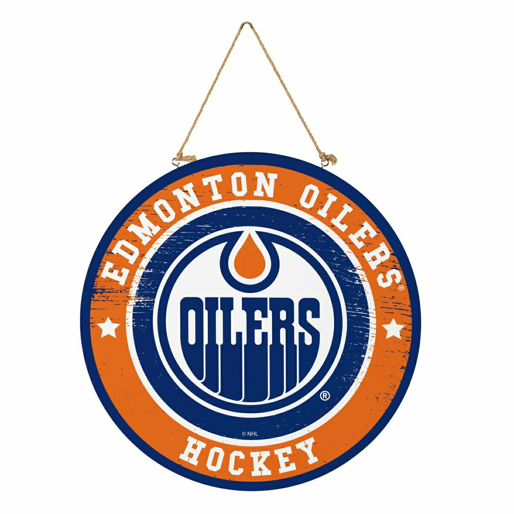 Edmonton Oilers Round Door Décor with Hanging Rope, 18x18, NHL, Home