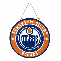 Edmonton Oilers Round Door Décor with Hanging Rope, 18x18, NHL, Home