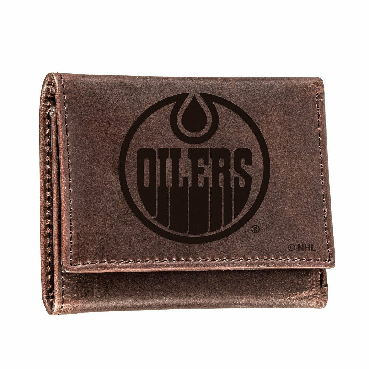 Edmonton Oilers, Tri-Fold Wallet, Brown, CH, 100% Genuine Leather, NHL, Home