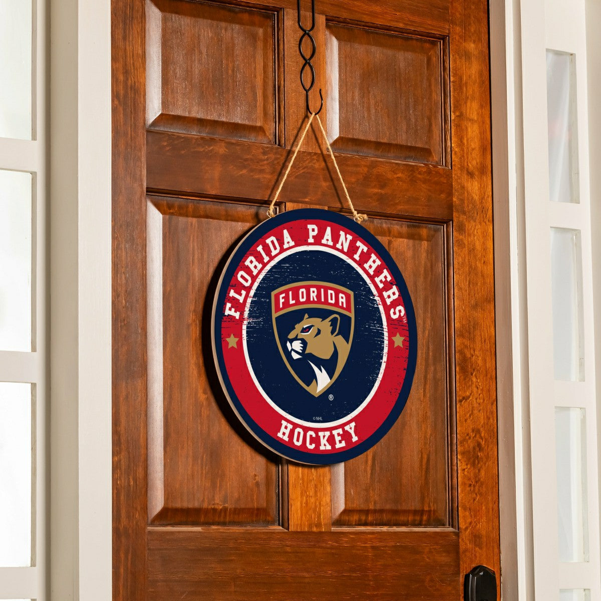 Florida Panthers Round Door Décor with Hanging Rope, 18x18, NHL, Home