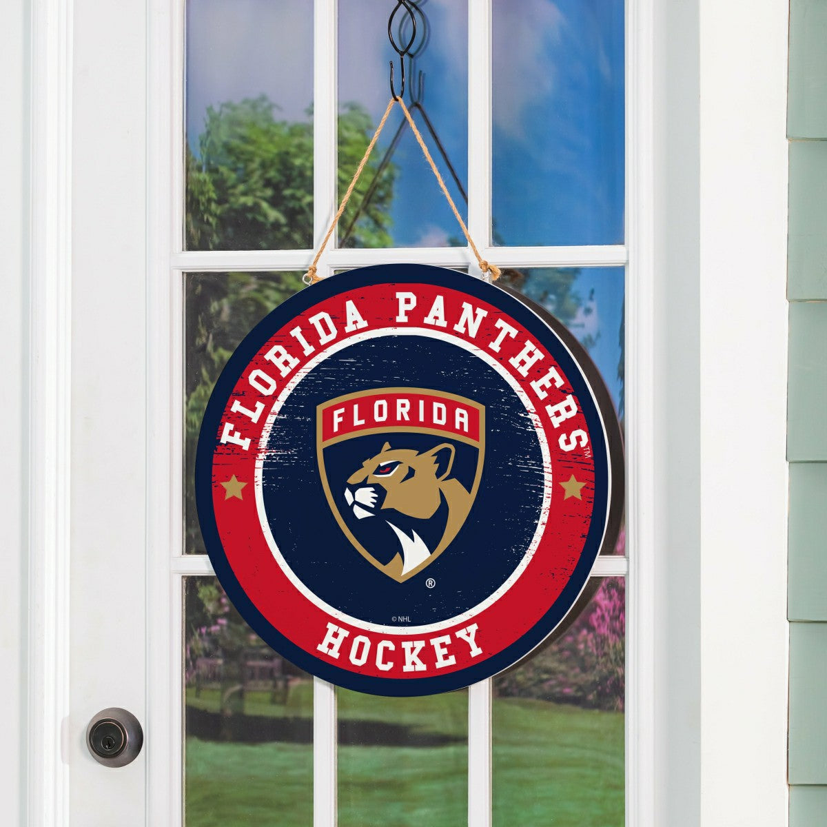 Florida Panthers Round Door Décor with Hanging Rope, 18x18, NHL, Home