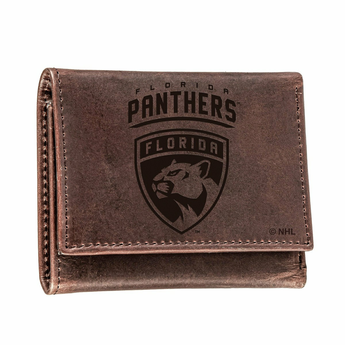 Florida Panthers, Tri-Fold Wallet, Brown, CH, 100% Genuine Leather, NHL, Home