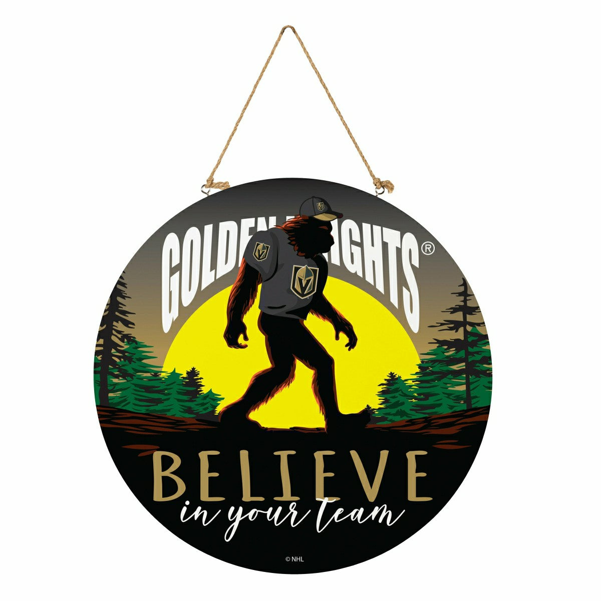 Vegas Golden Knights Bigfoot Round Door Décor with Hanging Rope, 18x18, NHL, Home